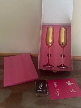 Barbie champagne glasses gold flutes Dragon Glassware NIB 60th Anniversary